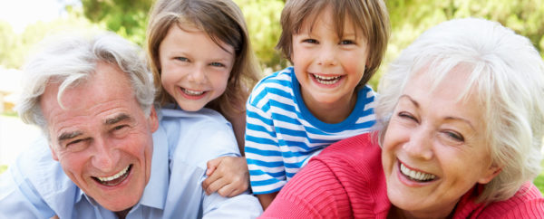 grandparents and grandchildren in park