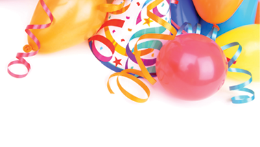 various colored party balloons and ribbons