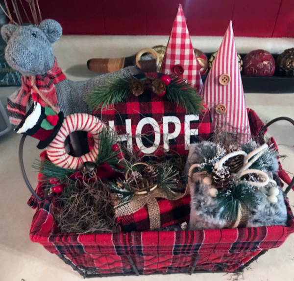 basket of christmas goodies donated for silent auction