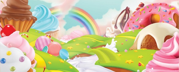 graphic of candy land with sweet treats