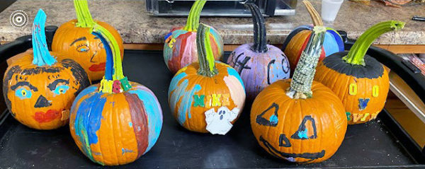 painted pumpkins decorated for halloween